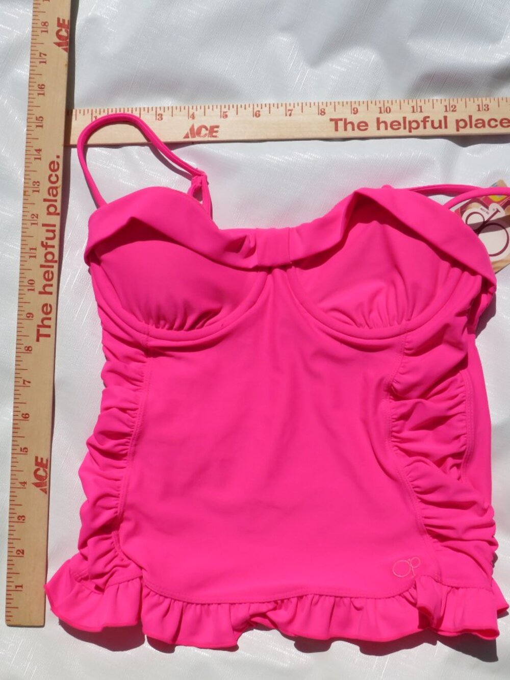 OP Pink Ruffle Tankini Top S – Sweetheart Ruched Swim Top NWT Y2K Beachcore - Picture 6 of 8